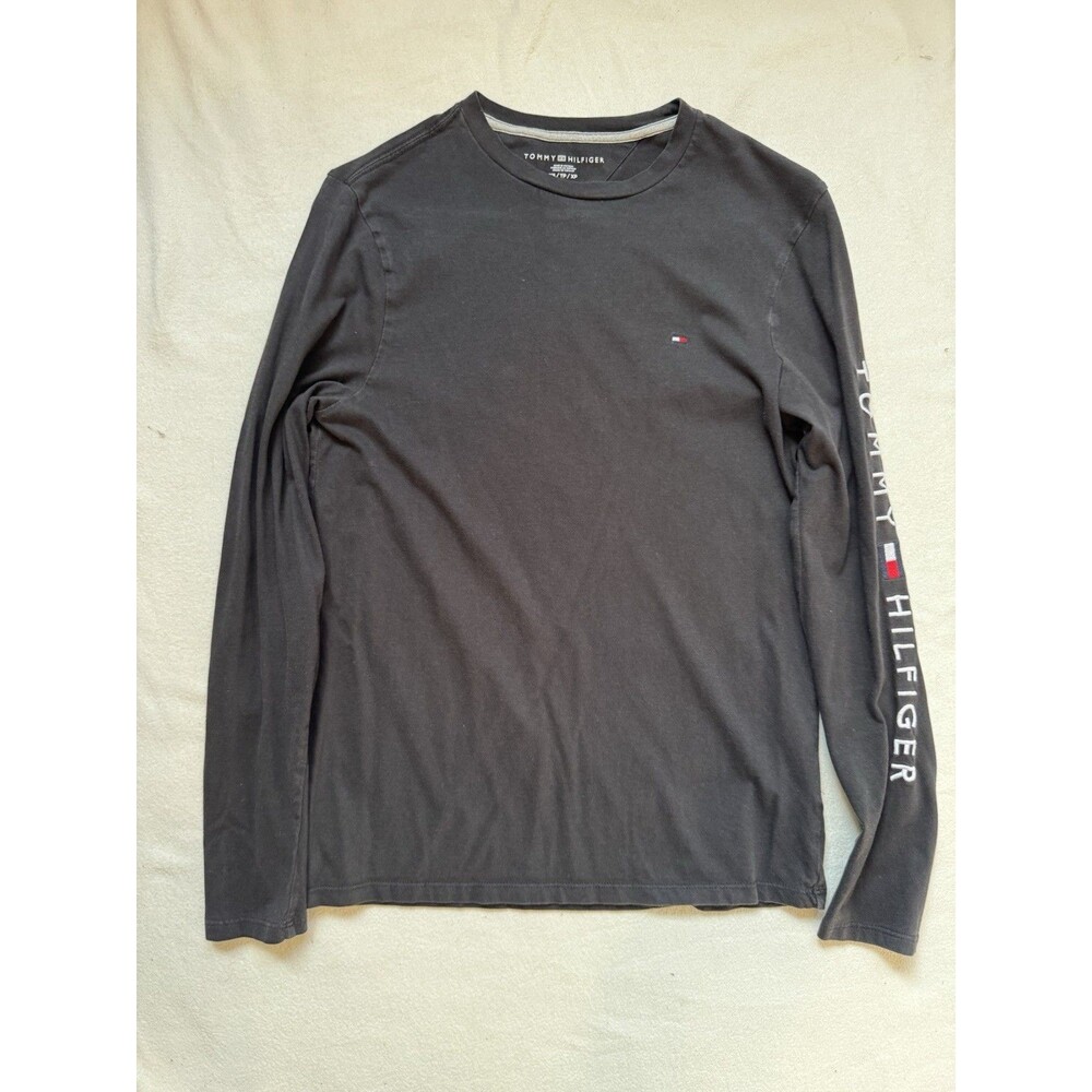 Tommy Hilfiger Men’s Long Sleeve T Shirt Slim Fit XS Black Embroidered Logo